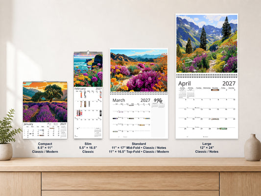 Spring Flowers 2027 wall calendar complete size range environment display