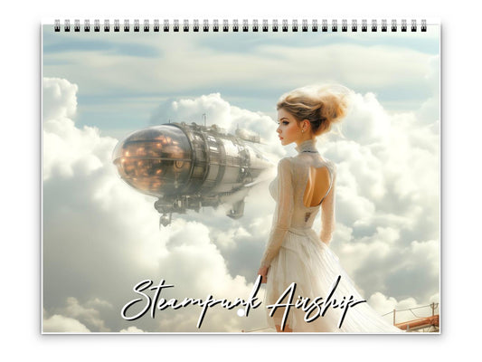 2026 Steampunk Airship Wall Calendar by Kaleidoscope Artisan – Chronicles in the Clouds with Holidays