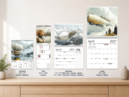 Steampunk Airship 2027 wall calendar complete size range environment display