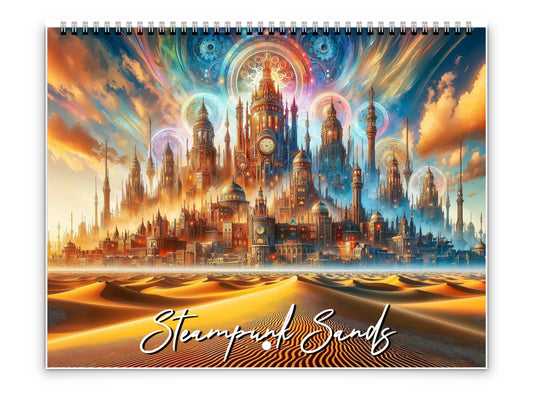 2026 Steampunk Sands Wall Calendar by Kaleidoscope Artisan – Gears and Grandeur with Holidays