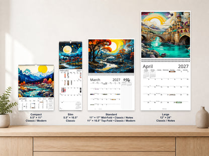 Surreal Horizons 2027 wall calendar complete size range environment display