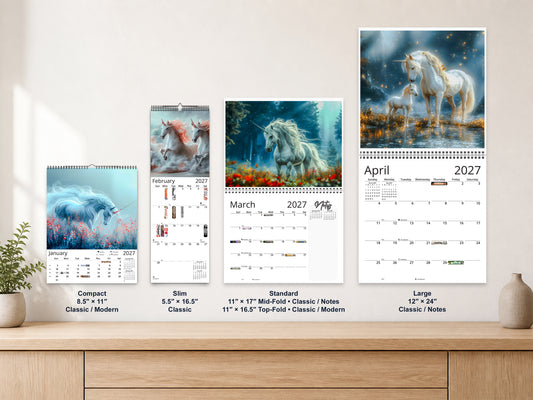 Unicorn Dream 2027 wall calendar complete size range environment display
