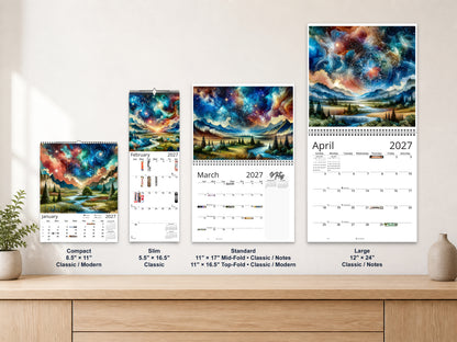 Watercolor Horizons 2027 wall calendar complete size range environment display