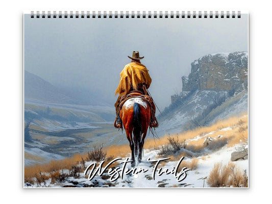 2026 Western Trails Wall Calendar by Kaleidoscope Artisan – Captivating Cowboy Landscapes with Holidays