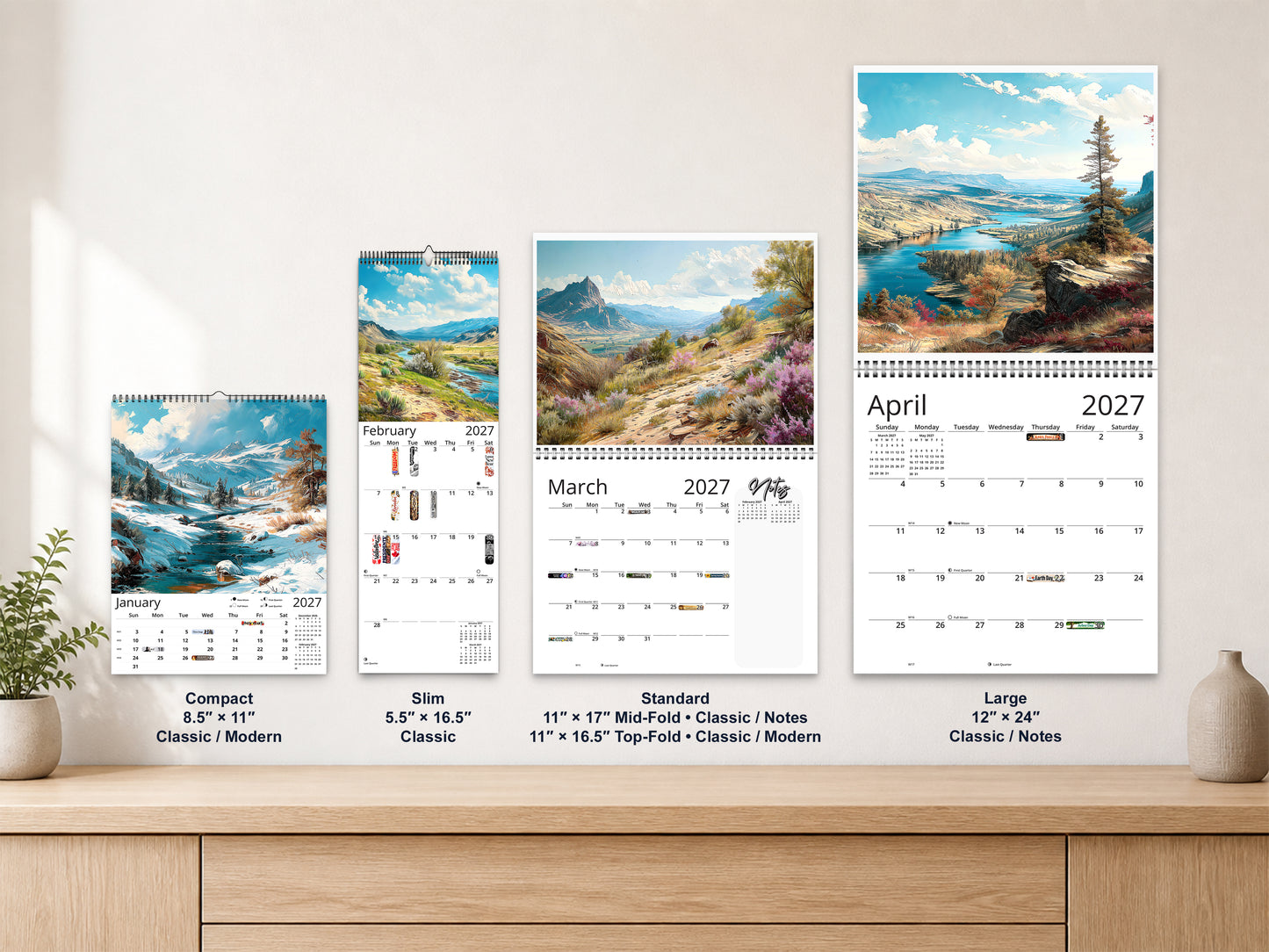Western Vistas 2027 wall calendar complete size range environment display