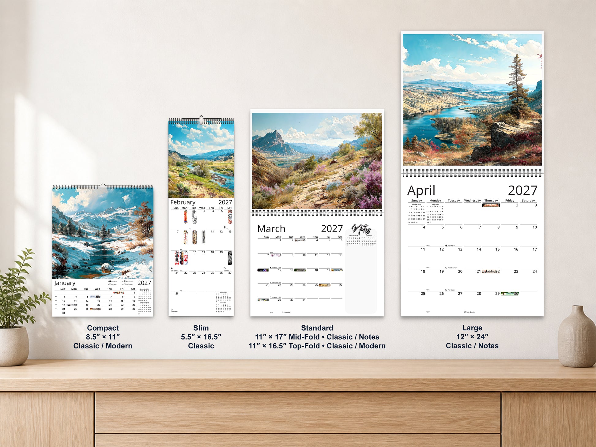 Western Vistas 2027 wall calendar complete size range environment display