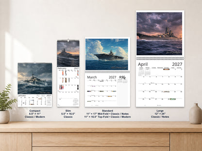 WWII Ships of Valor 2027 wall calendar complete size range environment display
