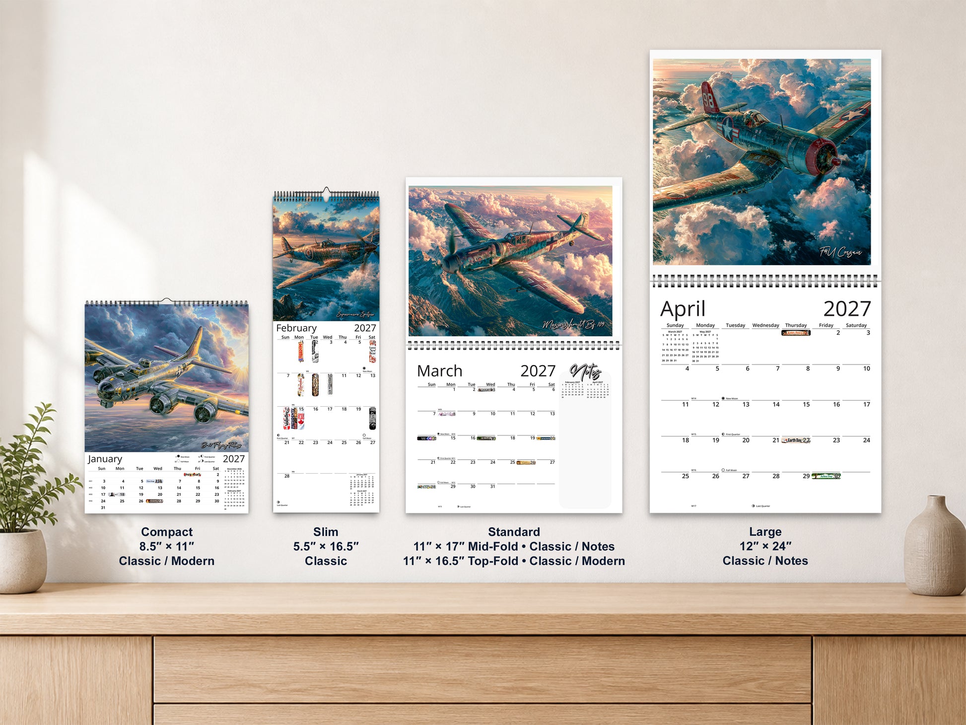 WWII Wings of Valor 2027 wall calendar complete size range environment display