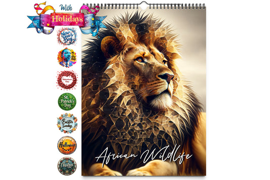 2025 African Wildlife Wall Calendar by Kaleidoscope Artisan – Nature's Majesty with Holidays