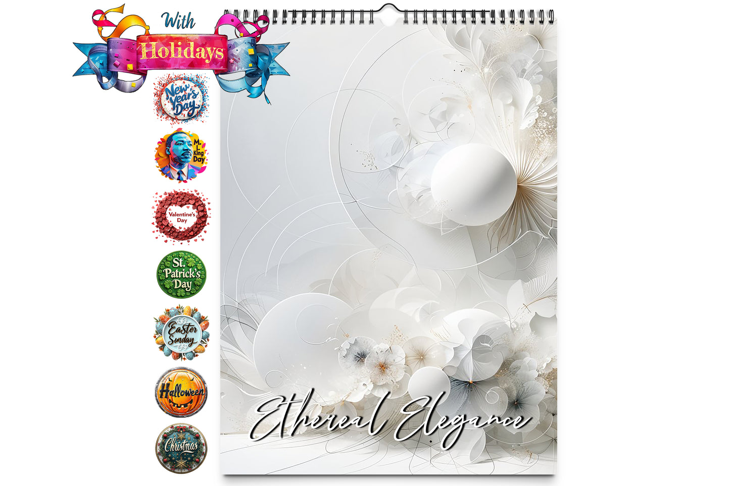 Cover image of a wall calendar showcasing artistic white floral imagery