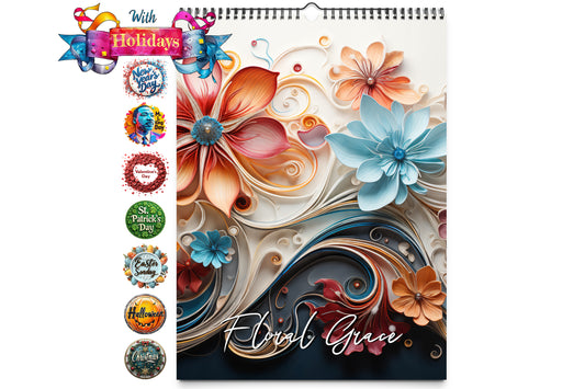 Cover image of Kaleidoscope Artisan Wall Calendar Floral Grace featuring intricate floral designs with vibrant colors