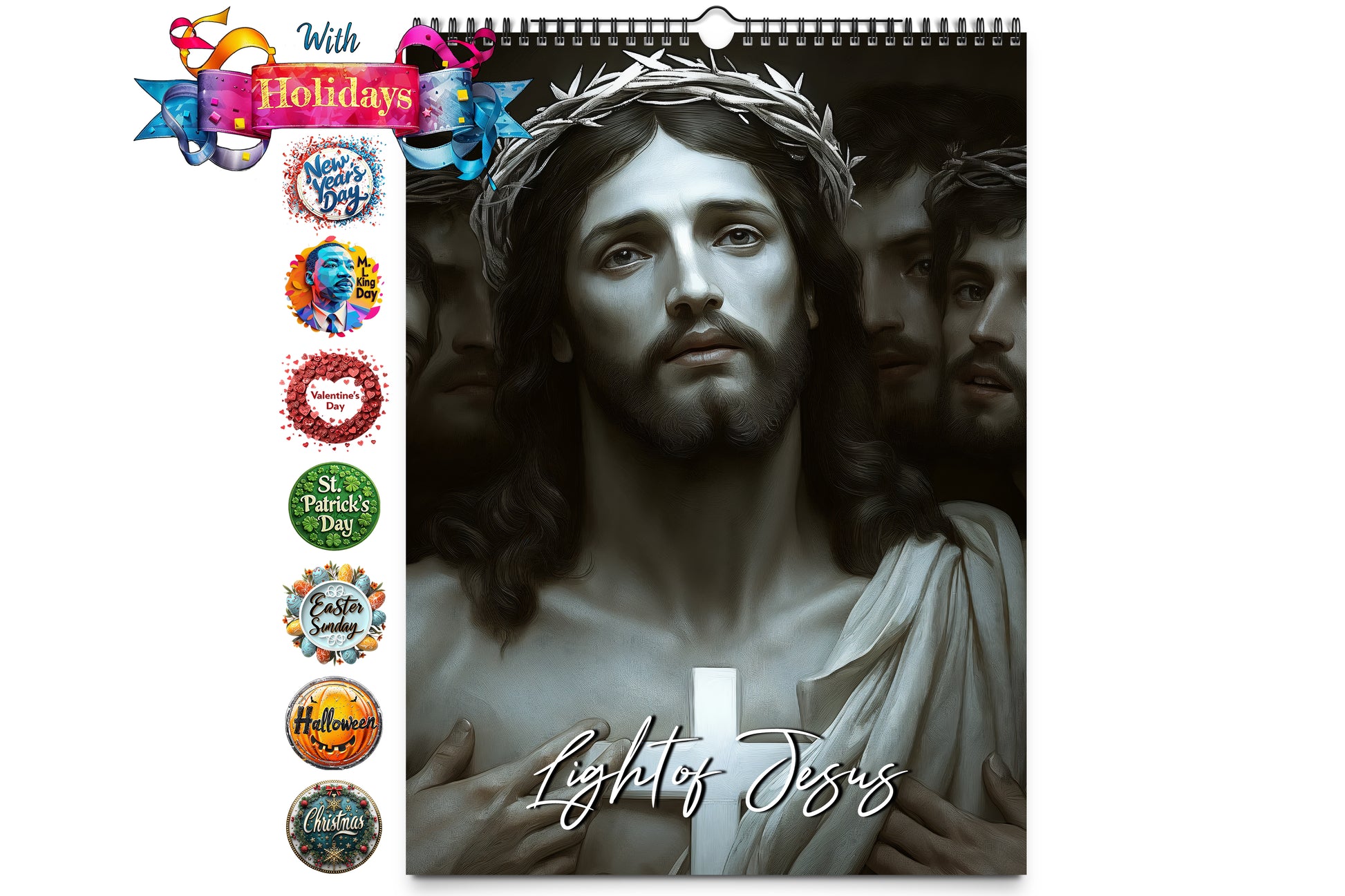 Cover image of Light of Jesus calendar with an illustration of Jesus wearing a crown of thorns