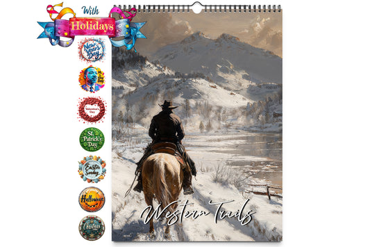 Cover image featuring a lone cowboy on horseback in a snowy mountainous landscape with a holiday ribbon banner on the side