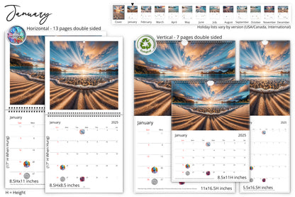 January calendar page with a breathtaking sunset over the Sands of Bora Bora, available in multiple sizes