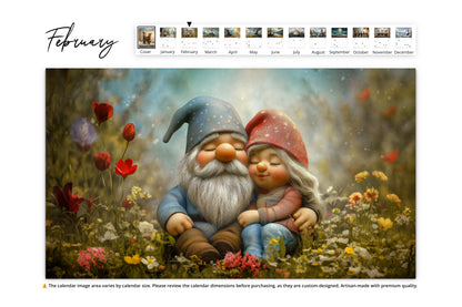 February image of a gnome couple sitting in a field of flowers, surrounded by nature's beauty  