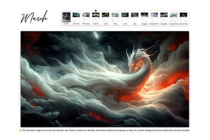 A serpent-like dragon glowing with fiery light, coiled within swirling storm clouds.