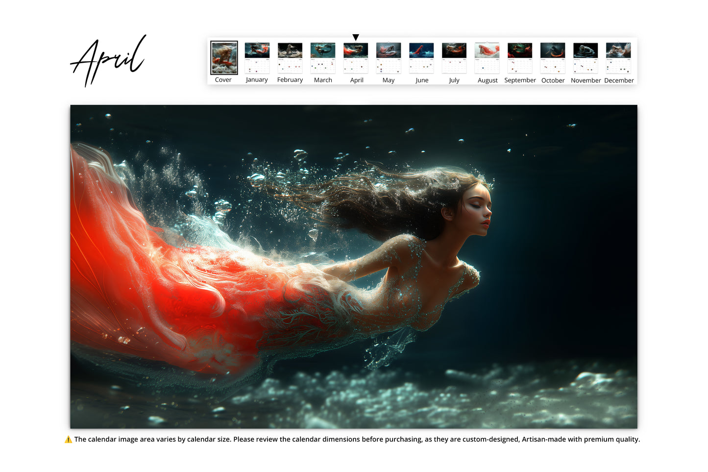 A vibrant image of a mermaid in a bright flowing red tail swimming in a dreamy underwater scene, evoking a sense of spring and rebirth as bubbles and light add a surreal touch.