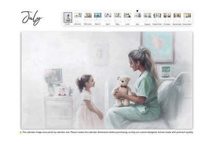 Nurse interacting with a young girl holding a teddy bear, symbolizing kindness and care in pediatric healthcare.