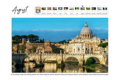 September to December Image Four scenic views from Italy: rolling green hills of the Dolomites, colorful houses in Cinque Terre at night, the Arch of Peace in Milan, and a tranquil mountain lake in the Italian Alps.