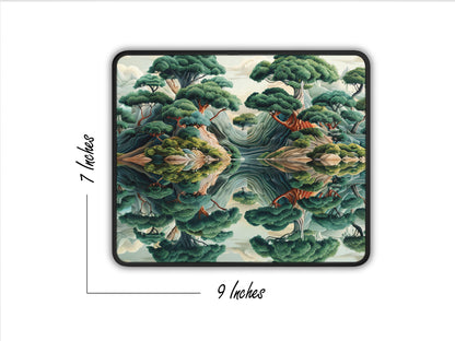 Mouse pad displaying a tranquil zen garden print, measuring 9x7 inches, ideal for a calm gaming setup.