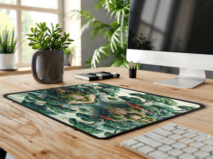 A spotless desk highlighted by the zen garden mouse pad, blending work and serenity for a balanced environment.