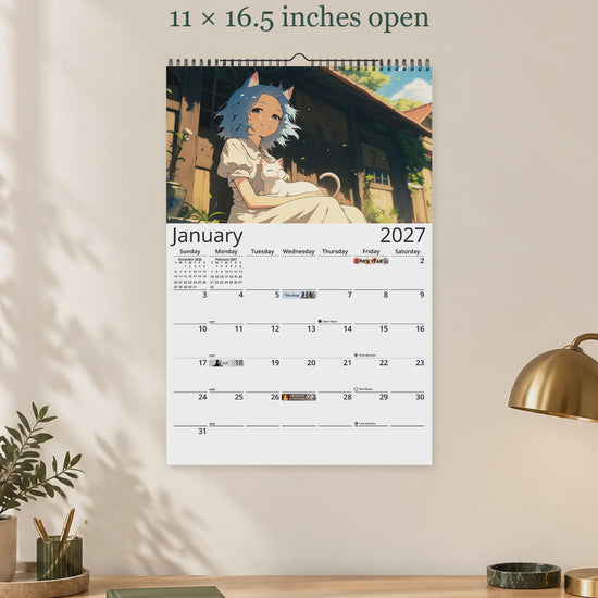 Anime Life 2027 wall calendar — size and layout overview