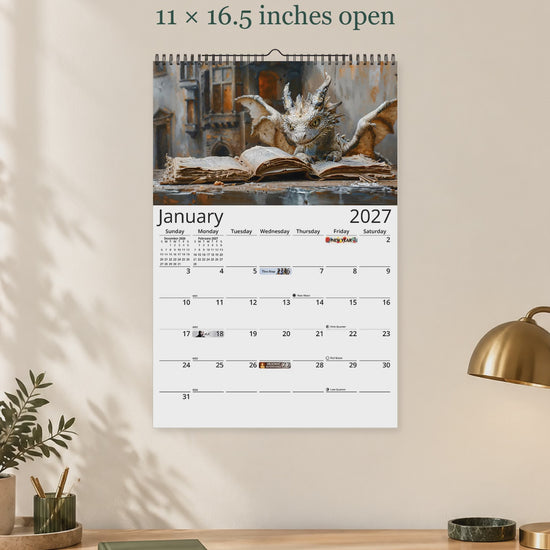 Dragon Books 2027 wall calendar — size and layout overview
