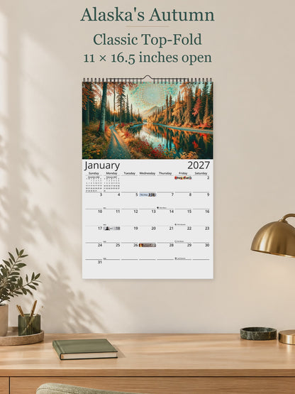 Alaska's Autumn 2027 wall calendar — size and layout overview