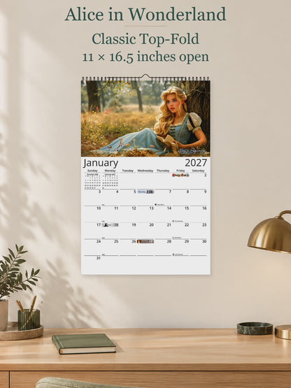Alice in Wonderland 2027 wall calendar � size and layout overview