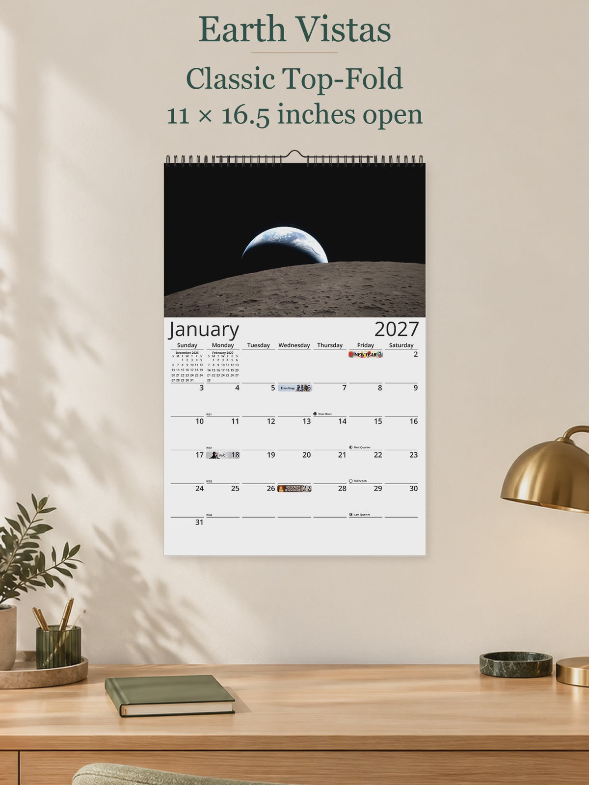 Earth Vistas 2027 wall calendar — size and layout overview