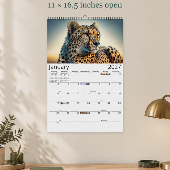 African Wildlife 2027 wall calendar — size and layout overview