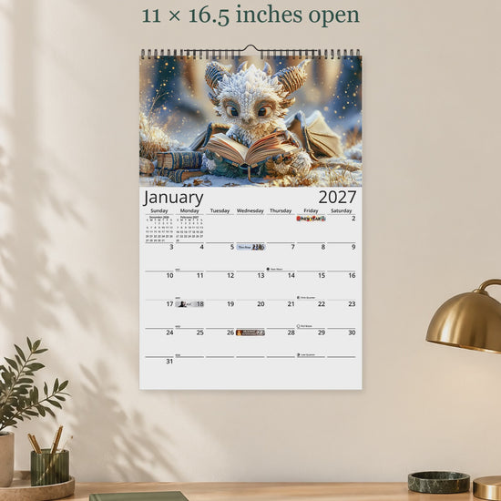 Dragon Book Club 2027 wall calendar — size and layout overview