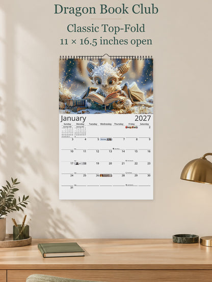 Dragon Book Club 2027 wall calendar — size and layout overview