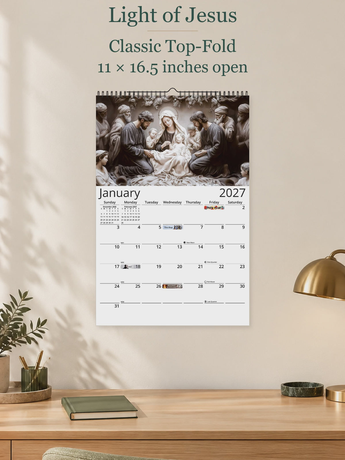 Light of Jesus 2027 wall calendar — size and layout overview