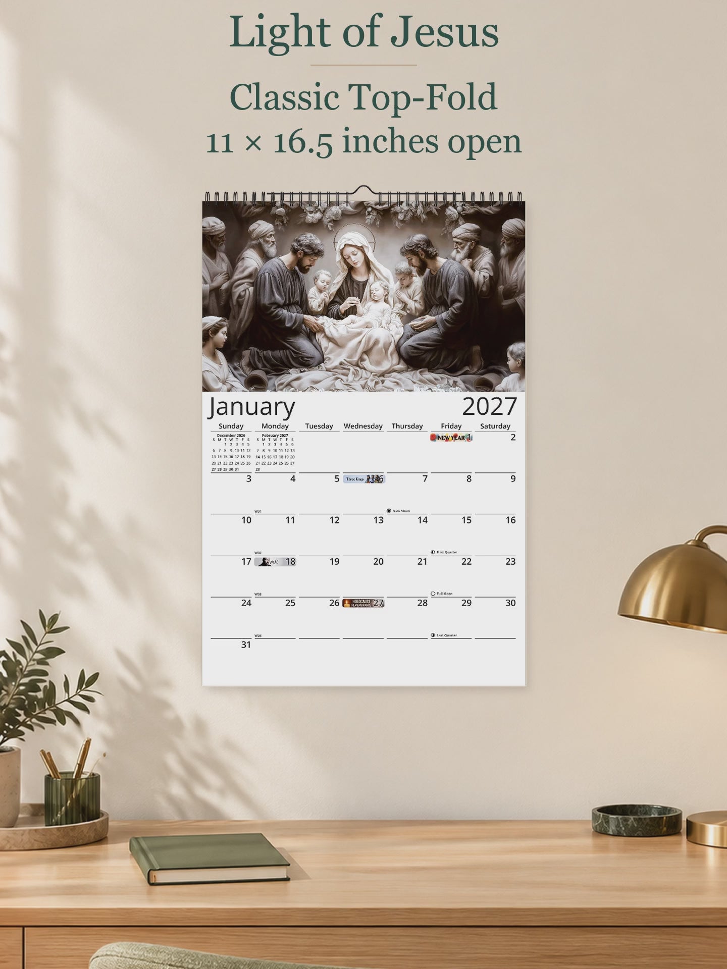 Light of Jesus 2027 wall calendar — size and layout overview