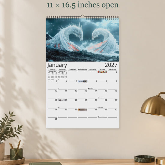 Dragon Light 2027 wall calendar — size and layout overview