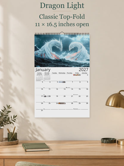 Dragon Light 2027 wall calendar — size and layout overview