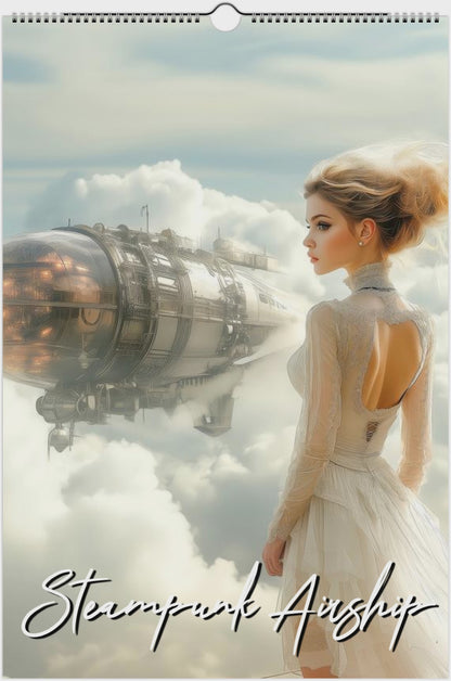 2026 Steampunk Airship Wall Calendar by Kaleidoscope Artisan – Chronicles in the Clouds with Holidays