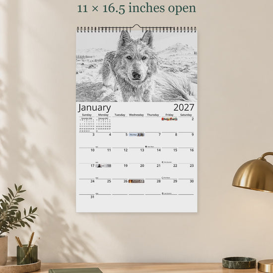 Dog Lover Sketches 2027 wall calendar — size and layout overview