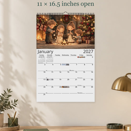 Christmas Wonder 2027 calendar overview showing authentic monthly artwork and Classic, Modern, and Notes layouts