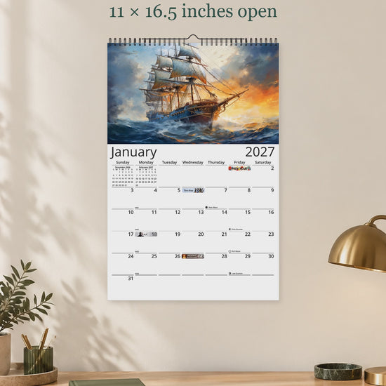 Age of Sail 2027 wall calendar — size and layout overview
