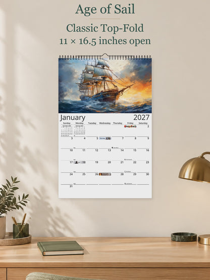Age of Sail 2027 wall calendar — size and layout overview