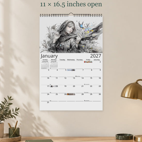Anime Enchantress 2027 wall calendar — size and layout overview