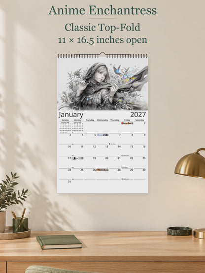 Anime Enchantress 2027 wall calendar — size and layout overview