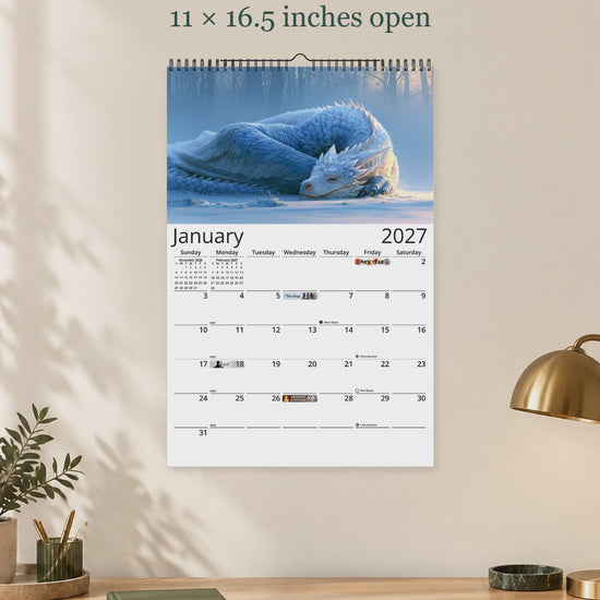 Dragon 2027 wall calendar — size and layout overview