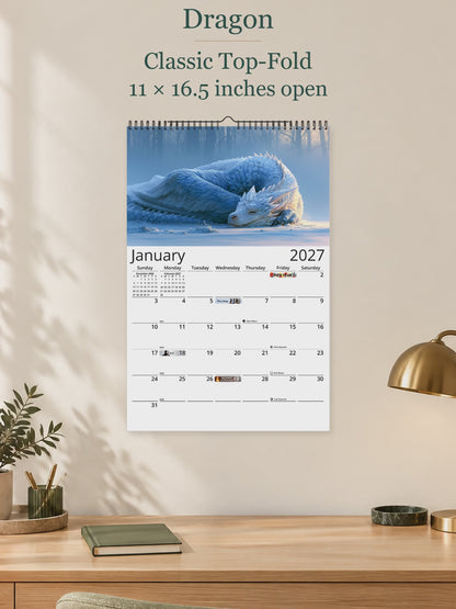 Dragon 2027 wall calendar — size and layout overview