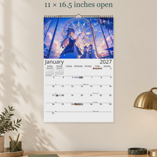 Anime Illuminated Tales 2027 wall calendar — size and layout overview