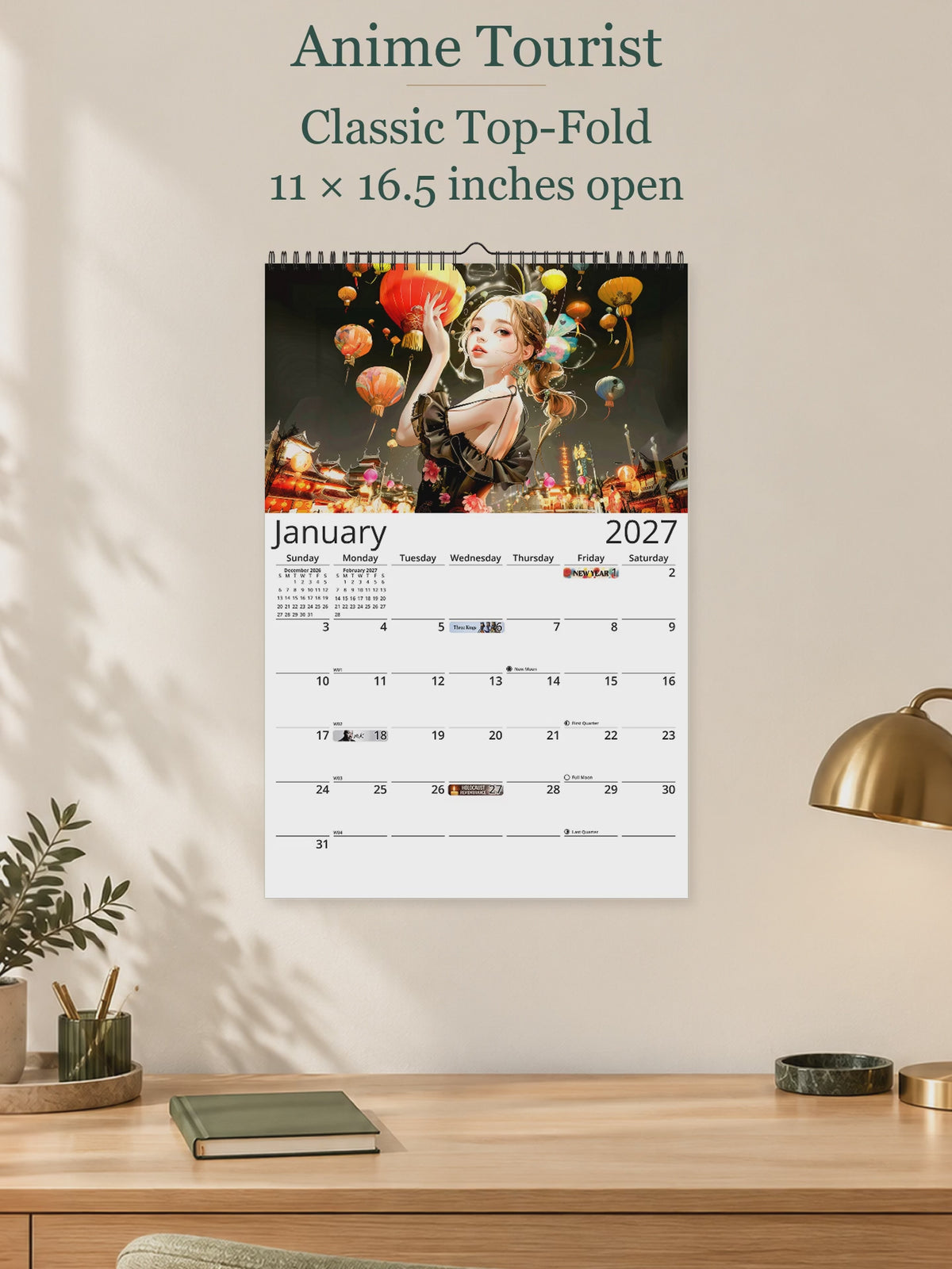 Anime Tourist 2027 wall calendar — size and layout overview