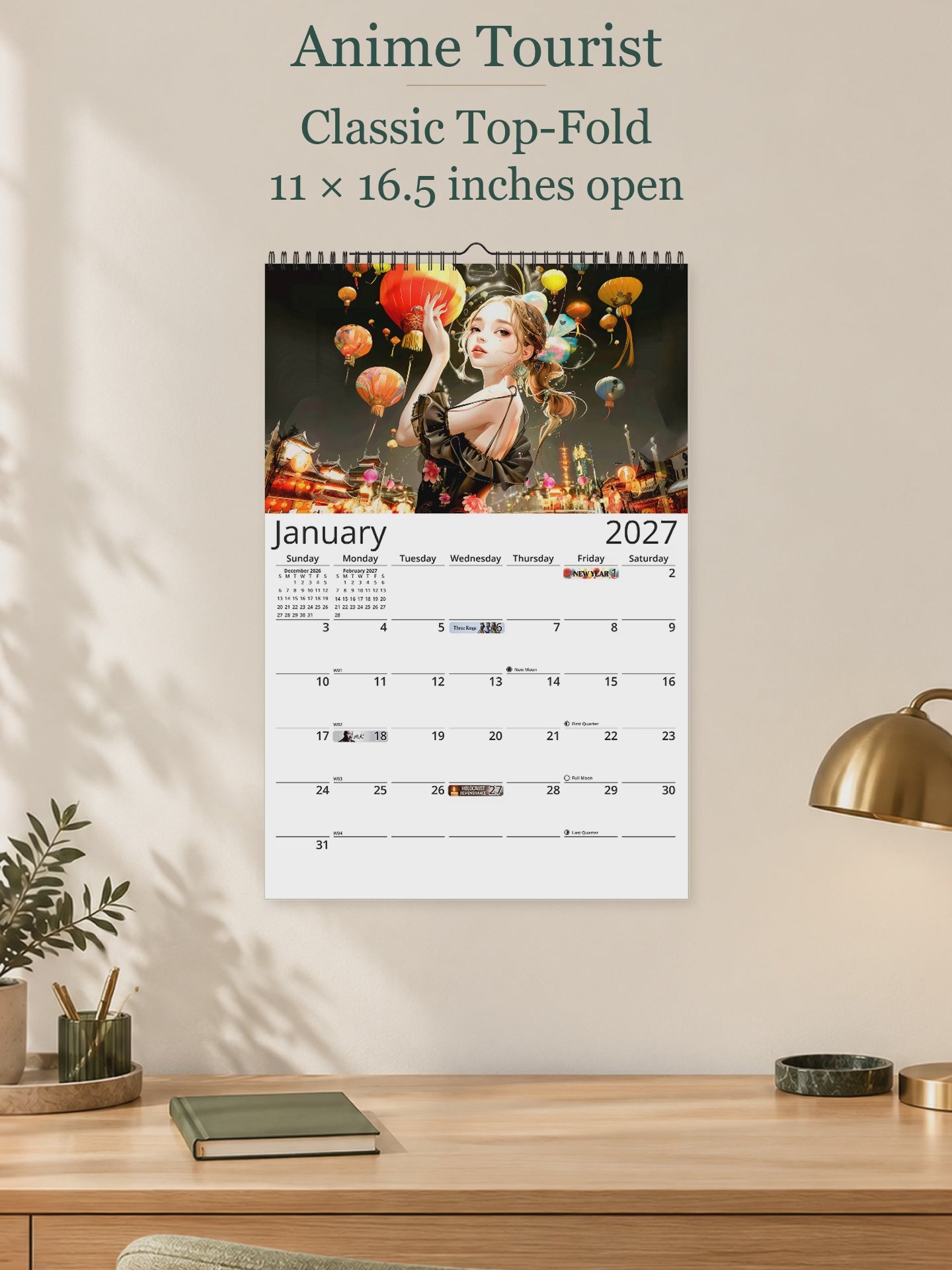 Anime Tourist 2027 wall calendar — size and layout overview