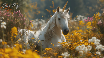 video of calendar pages showing four images: a group of white unicorns walking on a forest path, a black winged unicorn standing in a snowy forest, a white winged unicorn ready to take flight, and another white winged unicorn standing in a snowy setting.